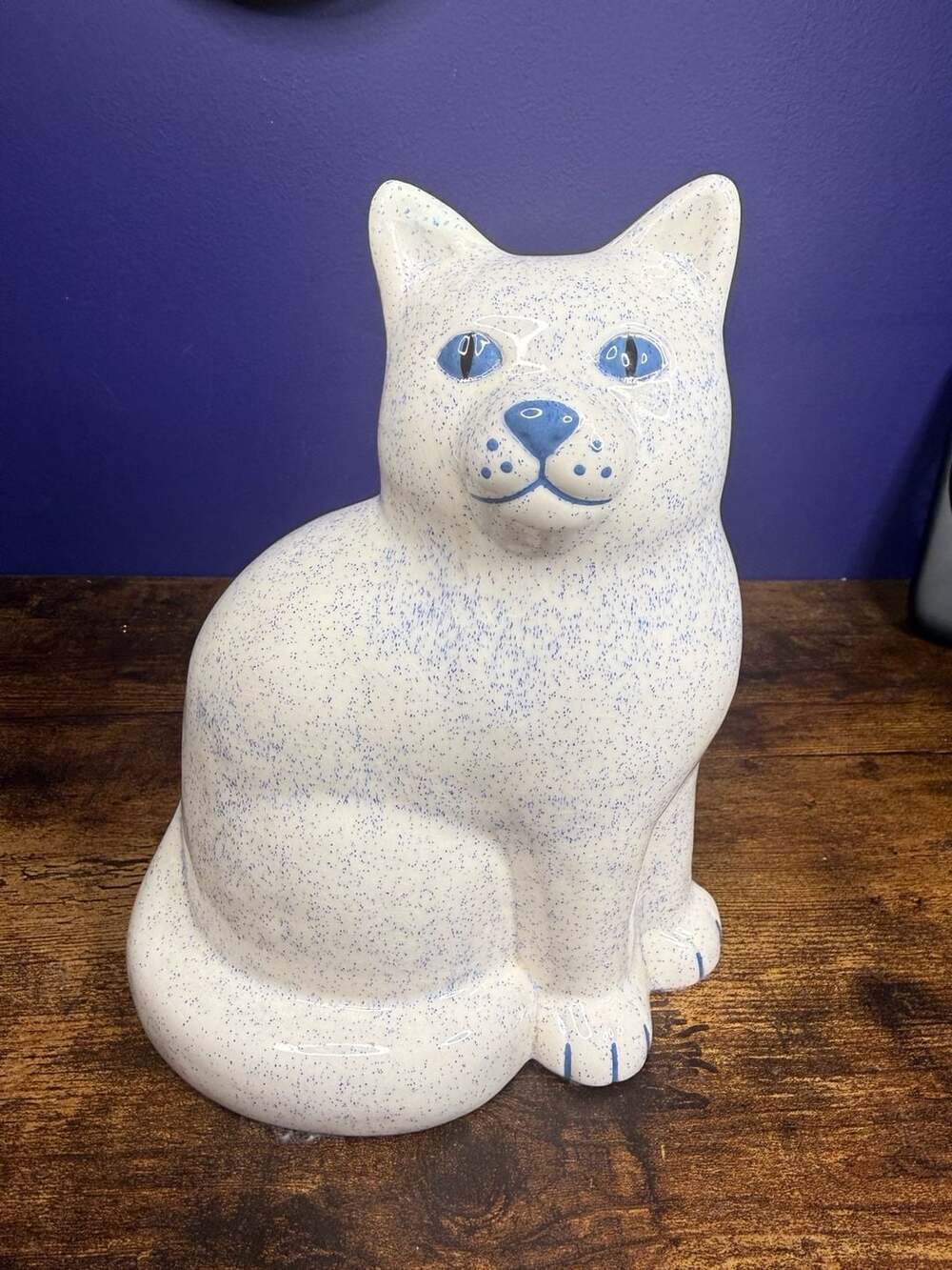 Vintage Speckled Sitting Cat Figurine ceramic